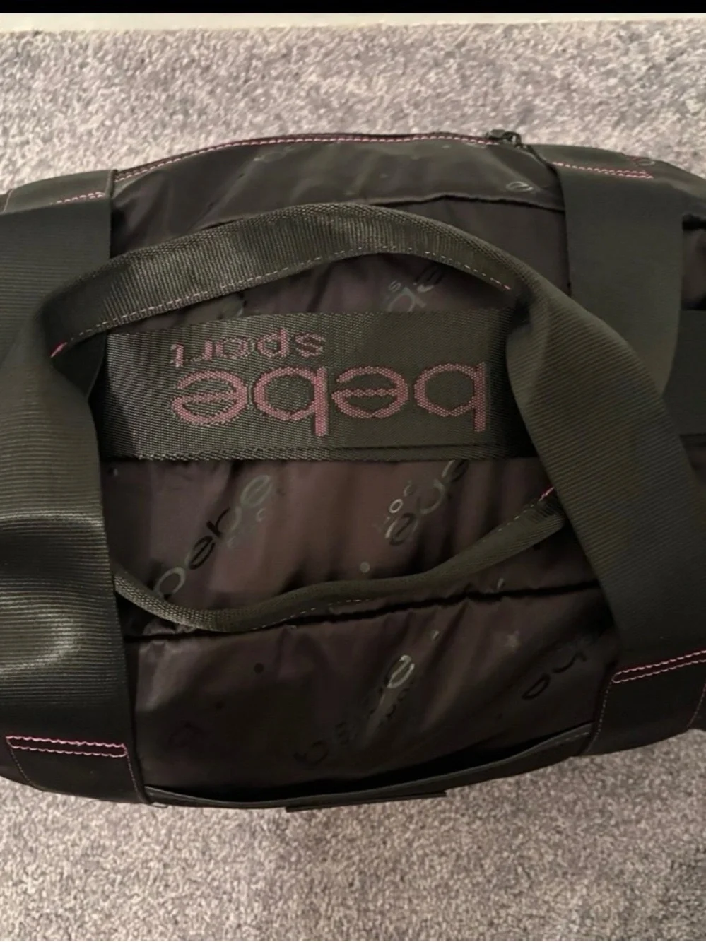 Bebe Sport Large Nylon Black Duffel Bag with Pink